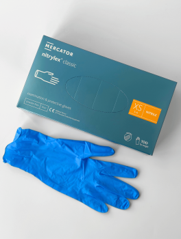 Перчатки нитриловые (размер XS) голубые 3,5 г Nitrylex CLASSIC, 100шт/уп