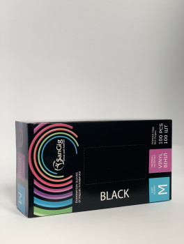 Перчатки виниловые, черные SanGig, 100 шт/уп, размер S
