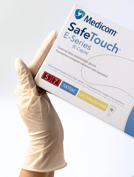 Перчатки латексные без пудры (размер S) 5,5г/м² MEDICOM, 100шт