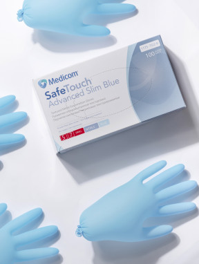Перчатки нитриловые, голубые (плотность 3 г/м²) MEDICOM, 100шт/уп, размер XS