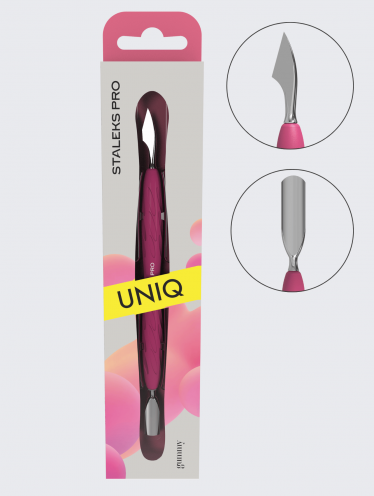 Лопатка маникюрная Gummy с силиконовой ручкой UNIQ 10 Type 3 (пушер округлый узкий + топорик)