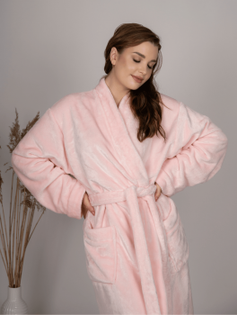 Халат плюшевый розовый для гостиниц и спа, размер XL (50-52)