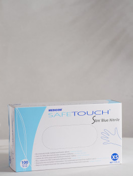 Перчатки нитриловые, голубые (плотность 5 г/м²) MEDICOM, 100шт/уп, размер XS