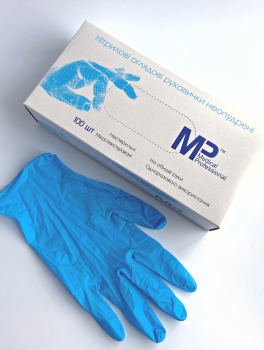 Перчатки нитриловые (размер М) голубые 3г Medical Professional, 100 шт