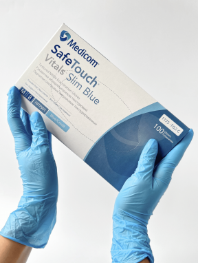 Перчатки нитриловые (размер М) голубые 3г Medicom Vitals SB, 100 шт