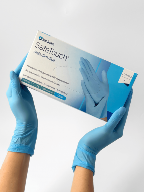 Рукавички нітрилові (розмір L) блакитні 3г Medicom Vitals SB, 100 шт