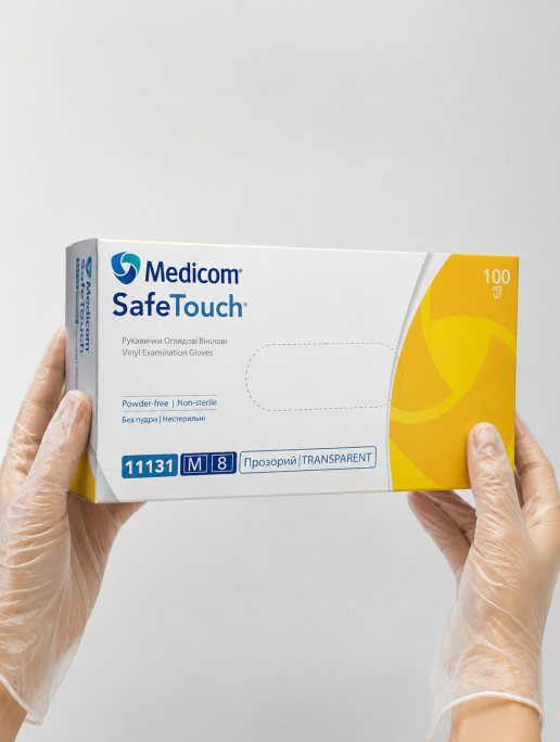 Рукавички вінілові (розмір М) прозорі MEDICOM, 100 шт