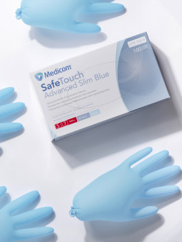 Перчатки нитриловые, голубые (плотность 3 г/м²) MEDICOM, 100шт/уп, размер XL
