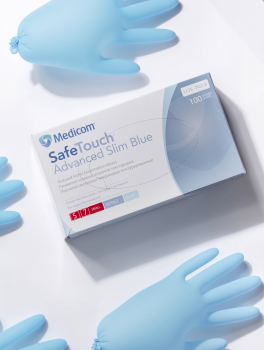 Перчатки нитриловые (размер М) голубые 3г Medicom, 100 шт