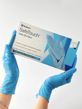 Перчатки нитриловые (размер XL) голубые 3г Medicom Vitals SB, 100 шт
