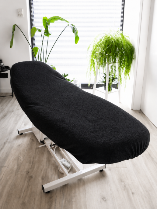 Чорний махровий чохол на косметологічну кушетку CHILA™ 90×210 см (100% бавовна)