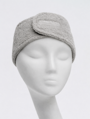 Косметическая повязка на голову махровая с липучкой, серая