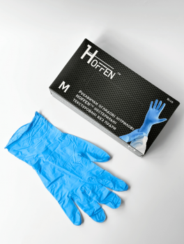 Рукавички нітрилові (розмір М) сині 3,5г HOFFEN, 100 шт