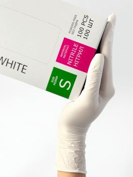 Перчатки нитриловые (размер S) белые 4г "SanGig", 100 шт