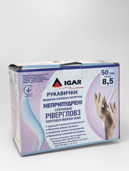 Рукавички стерильні без пудри, IGAR, 50 пар/уп, розмір 8.5