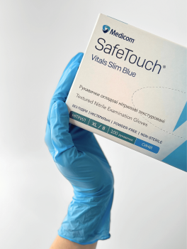 Рукавички нітрилові (розмір XL) блакитні 3г Medicom Vitals SB, 100 шт