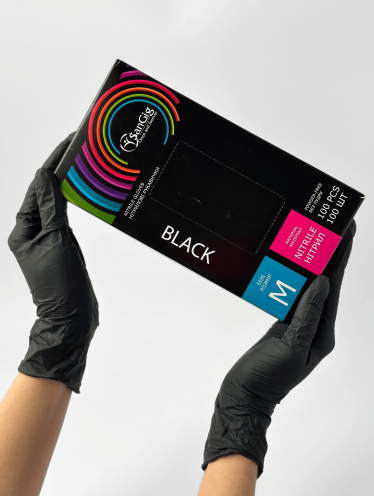 Перчатки нитриловые (размер М) черные 4г "SanGig", 100 шт