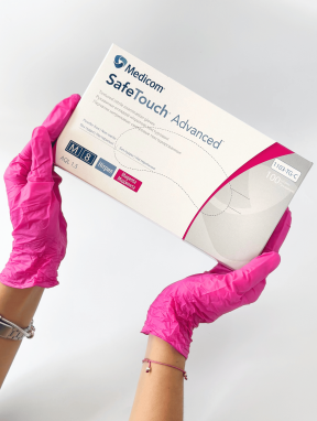Рукавички нітрилові (розмір М) малинові 3,5г Medicom, 100 шт/уп