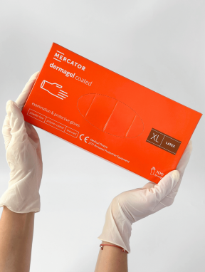 Перчатки латексные без пудры (размер ХL) 5,5г/м² MERCATOR Dermagel Coated, 100шт