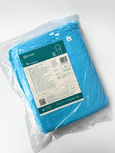 Халат хирургический с резинкой на завязках (10 шт/уп) Mercator Medical, голубой