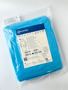 Халат хірургічний XXL з резинкою на зав'язках (10 шт/уп) Mercator Medical, блакитний