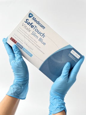 Перчатки нитриловые (размер S) голубые 3г Medicom, 100 шт