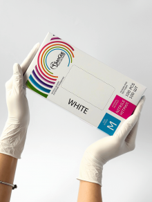 Перчатки нитриловые (размер М) белые 4г "SanGig", 100 шт