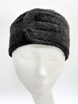 Косметическая повязка на голову махровая с липучкой, черная