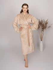 Халат плюшевый бежевый для гостиниц и спа, размер XL (50-52)