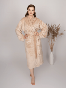Халат плюшевий бежевий для готелів та спа, розмір XL (50-52)