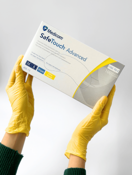 Рукавички нітрилові (розмір M) жовті 3,8г Medicom, 100 шт/уп