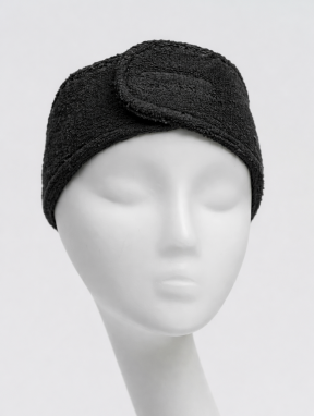Косметическая повязка на голову махровая с липучкой, черная