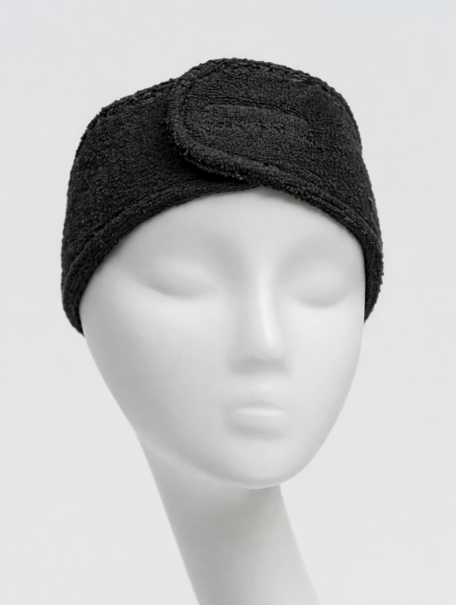 Косметическая повязка на голову махровая с липучкой, черная