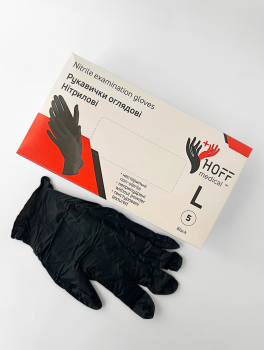 Перчатки нитриловые (размер L) черные 5г HOFF MEDICAL, 100 шт