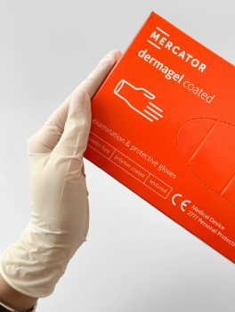 Перчатки латексные без пудры (размер ХL) 5,5г/м² MERCATOR Dermagel Coated, 100шт