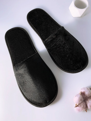 Тапочки одноразовые велюровые, черные (10 пар)