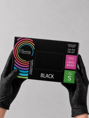 Перчатки виниловые (размер S) черные SanGig, 100 шт