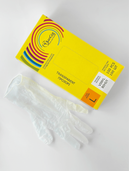 Перчатки виниловые (размер L) прозрачные SanGig, 100 шт