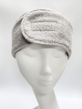 Косметическая повязка на голову махровая с липучкой, серая