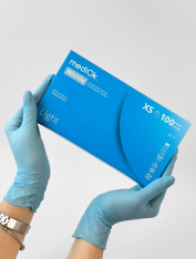 Перчатки нитриловые (размер XS) голубые 3г mediOk Nitrile Light, 100 шт