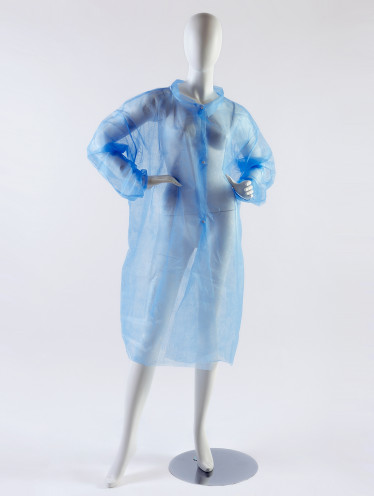 Халат одноразовый с резинкой на кнопках (5 шт/уп), голубой