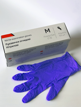 Перчатки нитриловые (размер M) фиолетовые 3,5г HOFF MEDICAL, 100 шт.