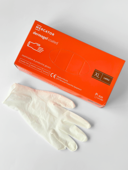 Перчатки латексные без пудры (размер ХL) 5,5г/м² MERCATOR Dermagel Coated, 100шт