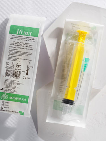 Шприц 10 мл Luer Lock с иглой 21G, Alexpharm (108 шт/уп)
