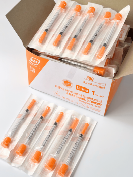 Шприц 1мл инсулиновый U-100 с интегр. иглой 30G, MedPlast (100 шт/уп)