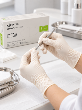 Перчатки латексные с пудрой (размер S) SANTEX Mercator Medical, 100 шт — фото 4