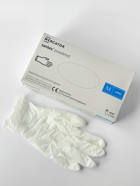 Перчатки латексные с пудрой (размер М) Mercator Medical, 100шт