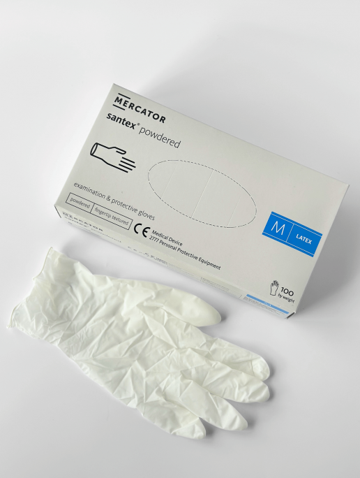 Перчатки латексные с пудрой (размер М) Mercator Medical, 100шт