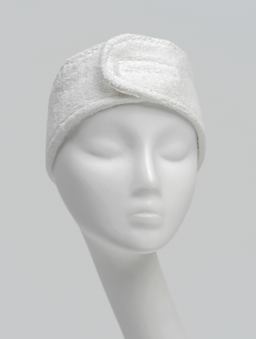 Косметическая повязка на голову махровая с липучкой, белая