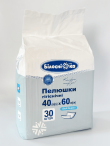 Пелюшки одноразові 40*60 см, Білосніжка Преміум (30 шт)